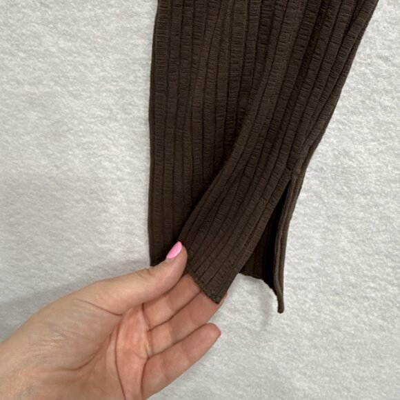 James Street Co Pants Womens Small Brown Ribbed Flare Split Hem Tencel Spandex - Picture 2 of 9